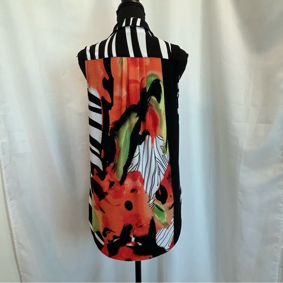 FRANK Lyman design red orange multicoloured zebra sleeveless zipper blouse Sz 6 - Picture 5 of 10